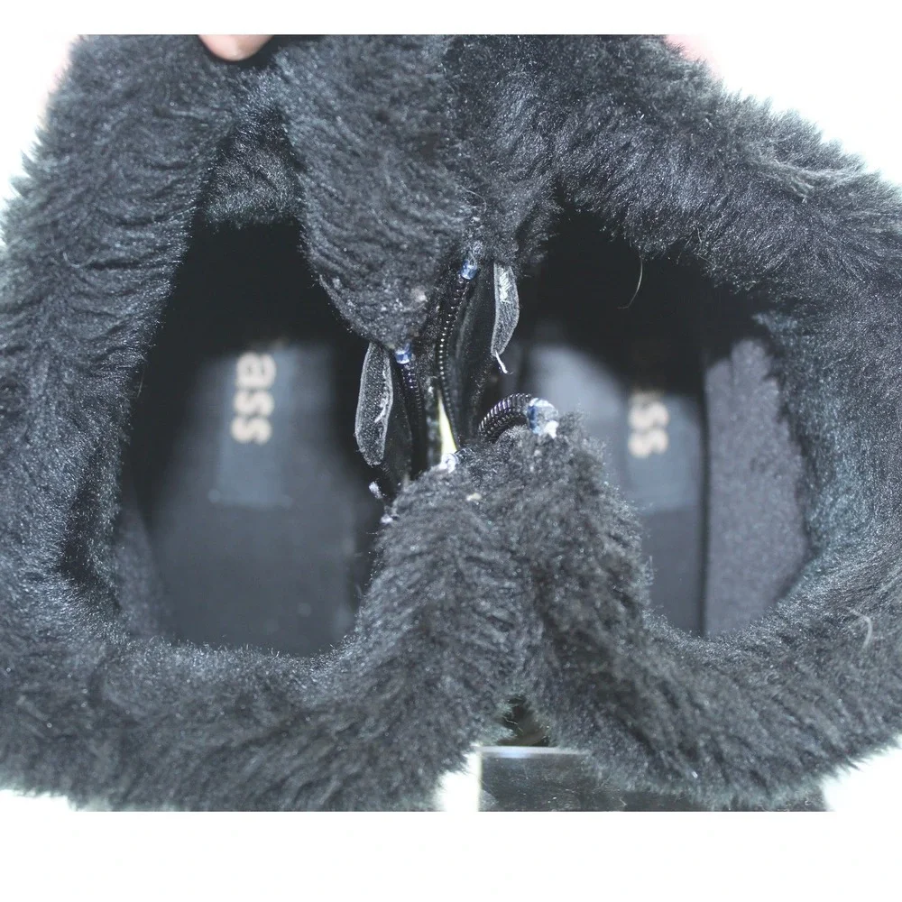 Bass Nadia‎ Black Suede Faux Fur Trim Ankle Boots Womens 9.5 M 5022-001 Zip Up